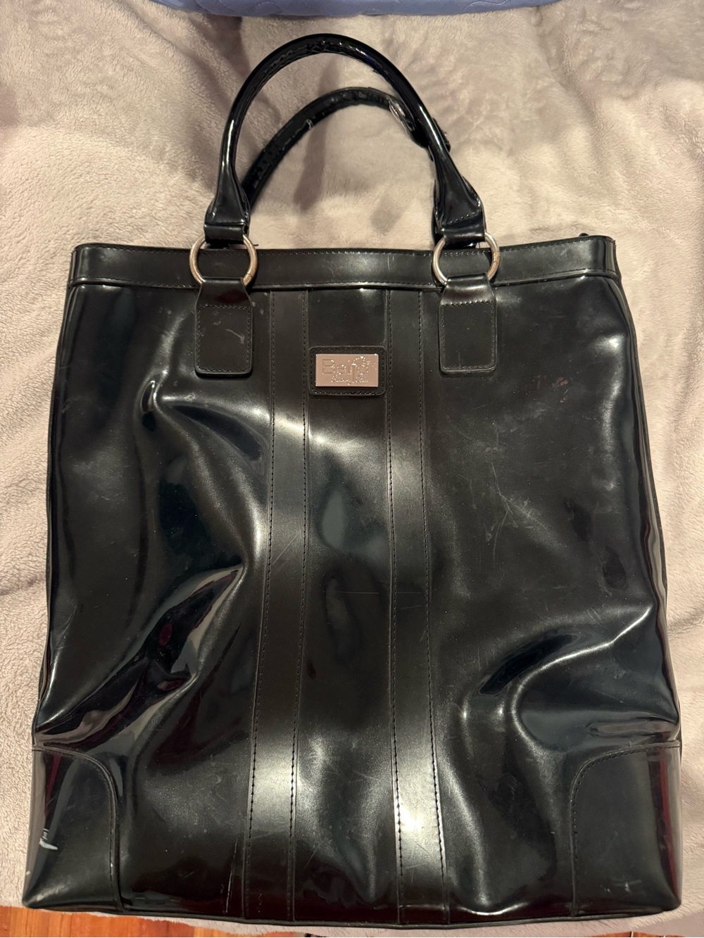 BEIJO Women's Black Patent Glossy Tote Briefcase Purse with Top Handles